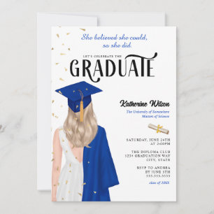 Blonde Female Blue Hon trodde Studenten Inbjudningar