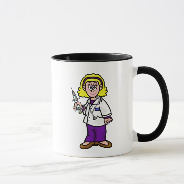 Blonde Female Doktor med Syringe Mugg (Höger)