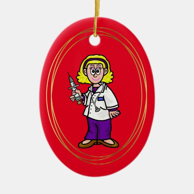 Blonde Female Doktor Syringe jul Ornament (Framsidan)