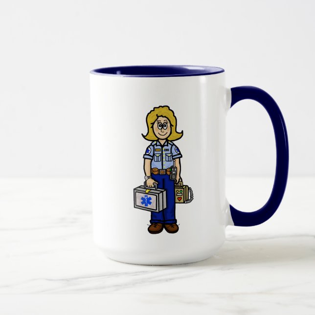 Blonde Female EMS Worker Personlig Namn Mugg (Höger)