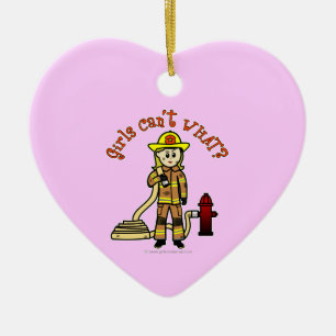 Blonde Firefighter Girl Julgransprydnad Keramik