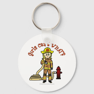 Blonde Firefighter Girl Nyckelring