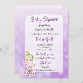 Blonde Flicka med Nalle Baby-skowier Inbjudningar