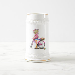Blonde Girl and Rosa Bike Beer Stein Sejdel