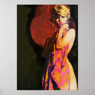 Blonde Girl and Spegel Vintage Pulp Cover Art. Poster