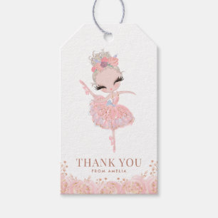 Blonde Girl Ballerina i Rosa Dress Birthday Presentetikett