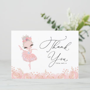 Blonde Girl Ballerina i Rosa Dress Birthday Tack Kort