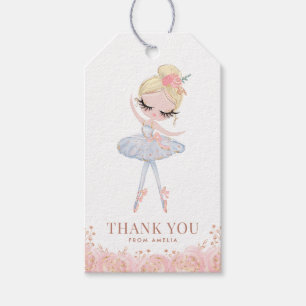 Blonde Girl Ballerina in White Dress Birthday Presentetikett