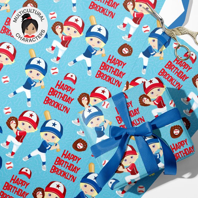 Blonde Girl Baseball Personlig Wrapping Papper Presentpapper (Skapare uppladdad)