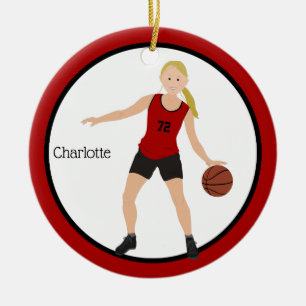 Blonde Girl Basketball Player in Red and Black Julgransprydnad Keramik