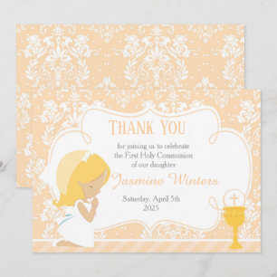 Blonde Girl First Communion Damask Tack Kort