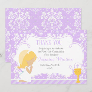 Blonde Girl First Communion Damask Tack Kort