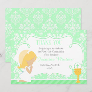 Blonde Girl First Communion Damask Tack Kort