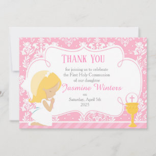 Blonde Girl First Communion Damask Tack Kort