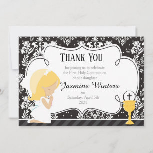 Blonde Girl First Communion Damask Tack Kort