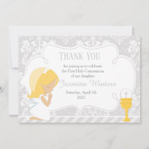 Blonde Girl First Communion Damask Tack Kort