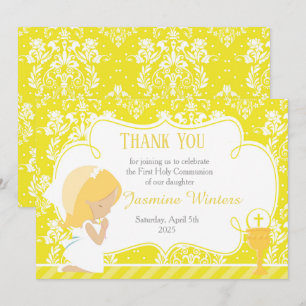 Blonde Girl First Communion Damask Tack Kort