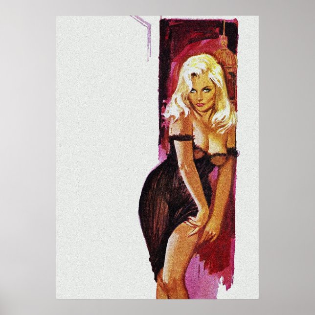 Blonde Girl in Black Dress Pulp Cover Art Poster (Framsidan)