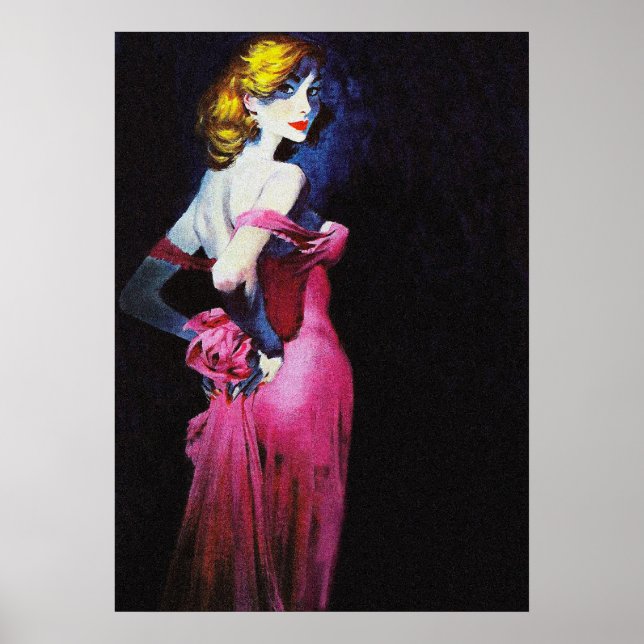 Blonde Girl in Rosa Dress Vintage Pulp Cover Poster (Framsidan)