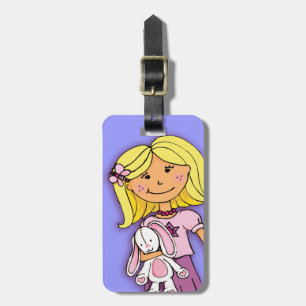 Blonde Girl lila bunny-barn med namn på bagagetagg Bagagebricka
