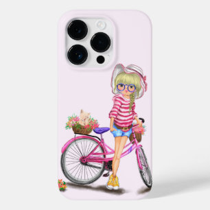 Blonde Girl med Rosa Bike