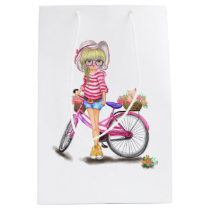 Blonde Girl med Rosa Bike Gift Bag