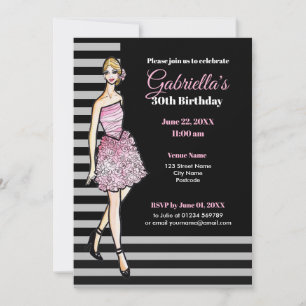 Blonde Girl med Rosa ros Cocktail Dress Inbjudningar
