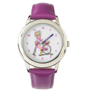 Blonde Girl och Rosa Bike Watch Gift Armbandsur