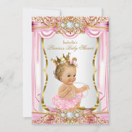 Blonde Girl Princess Baby Shower Rosa Silke Guld Inbjudningar