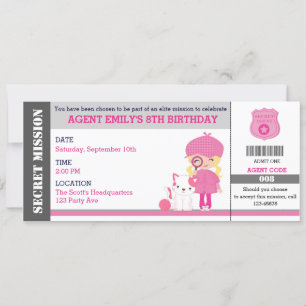 Blonde Girl Spy / Biljett Birthday Inbjudningar