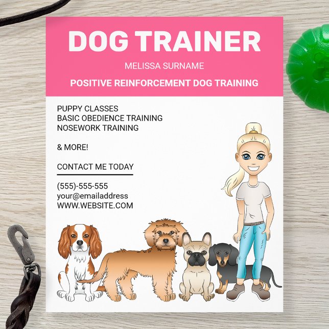 Blonde Girl with Hundar personalizable Hund Traine Flygblad (Cute design for anyone who works with dogs whether a dog trainer, a groomer, a dog walker...)