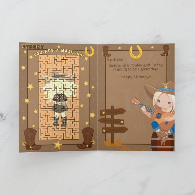 Blonde Girls A-Maze-ing Cowgirl Birthday Card Kort (Inuti)