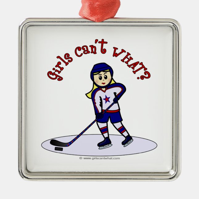 Blonde Girls Hockey Player Julgransprydnad Metall (Framsidan)