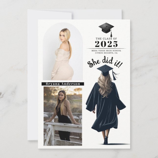 Blonde Grad Girl Studenten Photo Announcement Inbjudningar (Framsida)