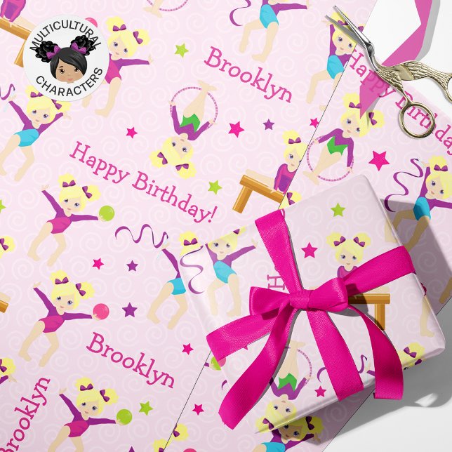Blonde Gymnastics Birthday Wrapping Papper Presentpapper (Skapare uppladdad)