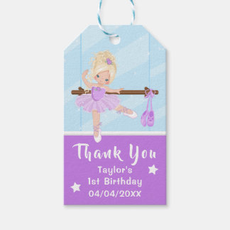 Blonde Hair Ballerina Lila Birthday Tack Gi Presentetikett