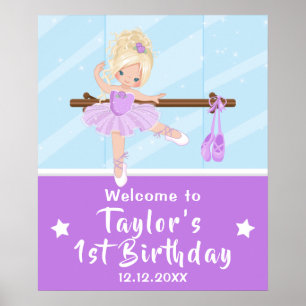 Blonde Hair Ballerina Lila Tutu Välkomstskylt Poster