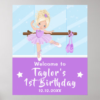 Blonde Hair Ballerina Lila Tutu Välkomstskylt Poster
