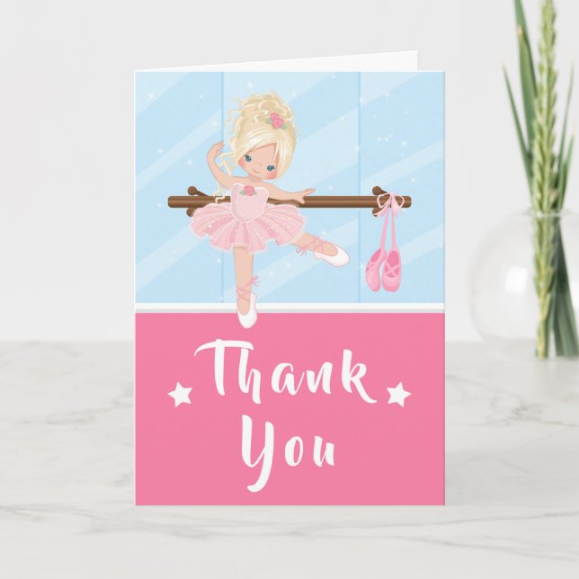 Blonde Hair Ballerina Rosa Birthday Tack you Card (Framsida)