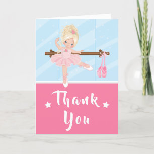 Blonde Hair Ballerina Rosa Birthday Tack you Card Kort