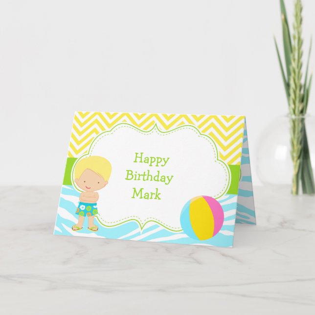 Blonde Hair Boy Bassäng Party Bash Party Kort (Framsida)