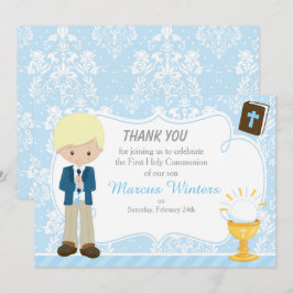 Blonde Hair Boy First Communion Damask Tack Kort