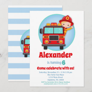 Blonde Hair Boys Firefighter Birthday-inbjudan Inbjudningar