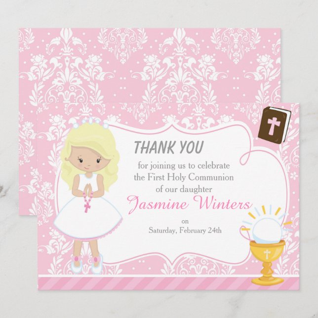Blonde Hair Girl First Communion Tack (Fram/baksida)