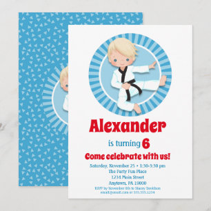 Blonde Hair Karate Judo Boys Birthday bjudande Inbjudningar