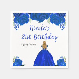 Blonde Hair Princess Blue Floral Birthday Party Pappersservett