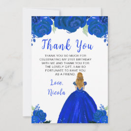 Blonde Hair Princess Blue Floral Birthday Party Tack Kort