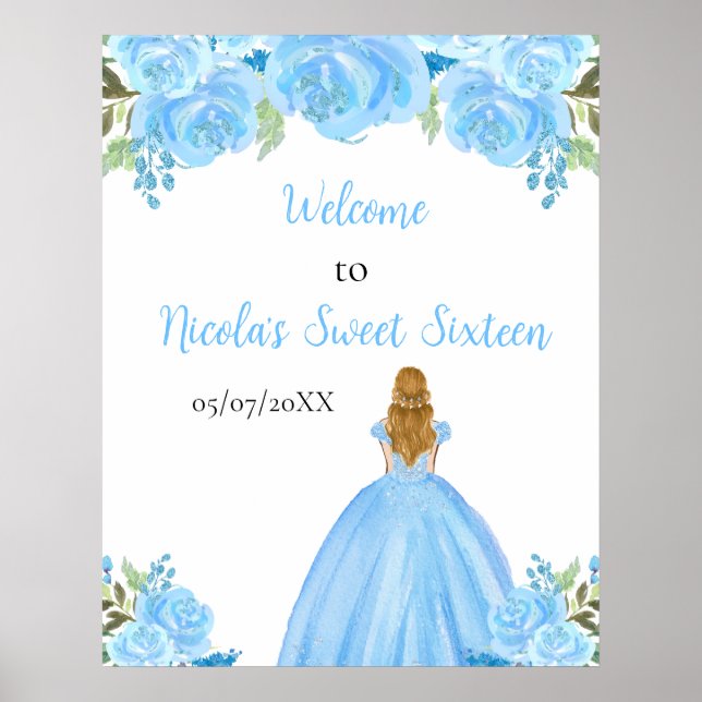 Blonde Hair Princess Blue Sweet Sixteen Welcome Poster (Framsidan)