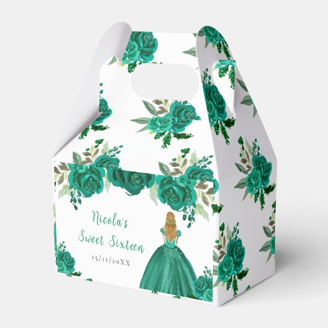 Blonde Hair Princess Green Floral Sweet Sixteen Presentaskar (Framsidan Sidan)
