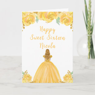 Blonde Hair Princess Guld Blommigt Sweet sixteen Kort
